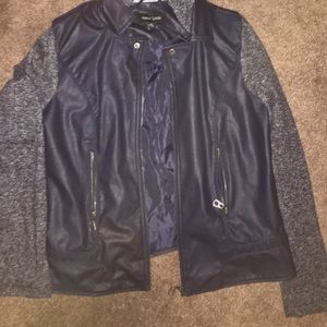 Navy Blue Leather Hoodie